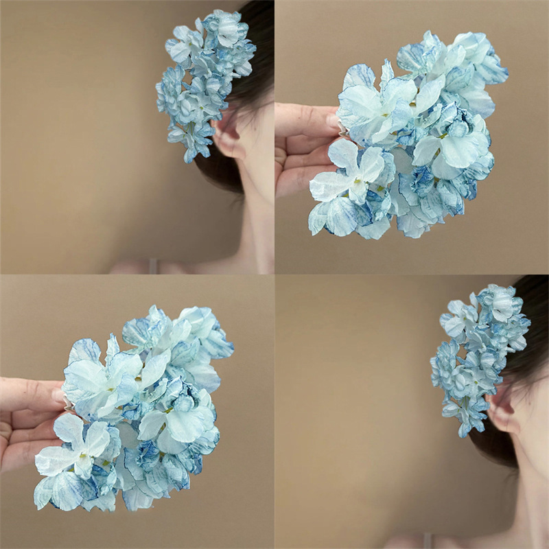 Atmospheric Slightly Tipsy Blue Hydrangea Hairpin, Gentle Purple Cherry Blossom Hairpin, Travel Photo Head Flower Hair Accessory