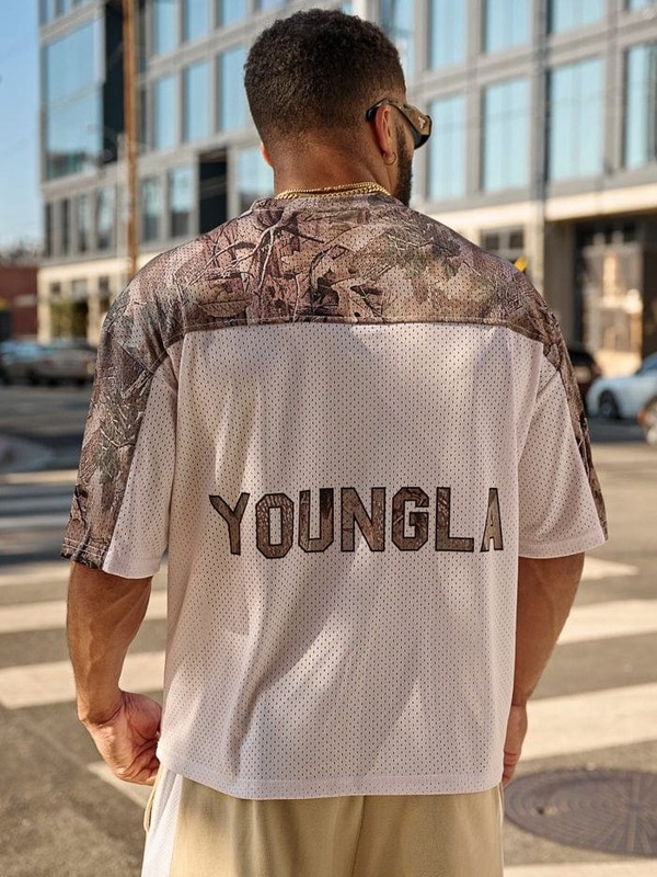 YOUNGLA美式潮牌超大T恤男士运动健身速干透气大网眼双零球衣短袖|undefined