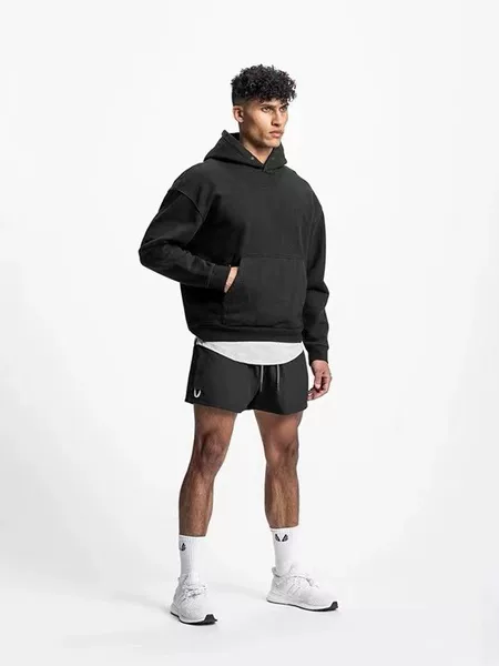Muscle American Trend Shoulder Solid Color Turtleneck Hoodie Men's and Women's Loose Sports Casual Sweater Cross-border plus size