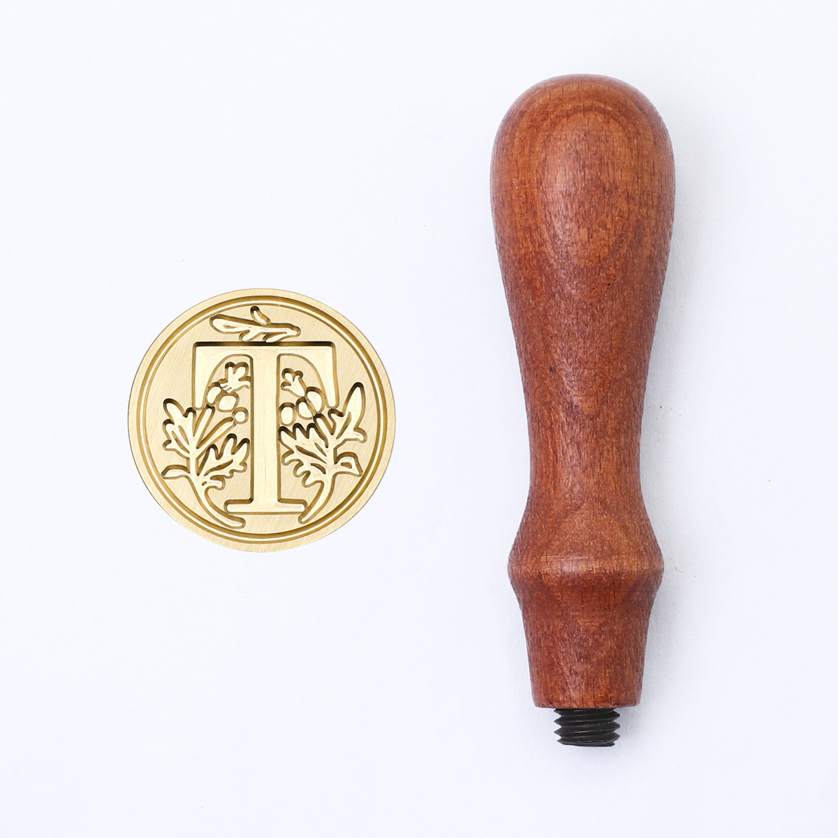 Sello de pintura de fuego retro cabeza de capítulo letra europea sello de un solo capítulo mango de madera cuenta de mano sello de pintura de fuego cabeza de cobre redondo sólido