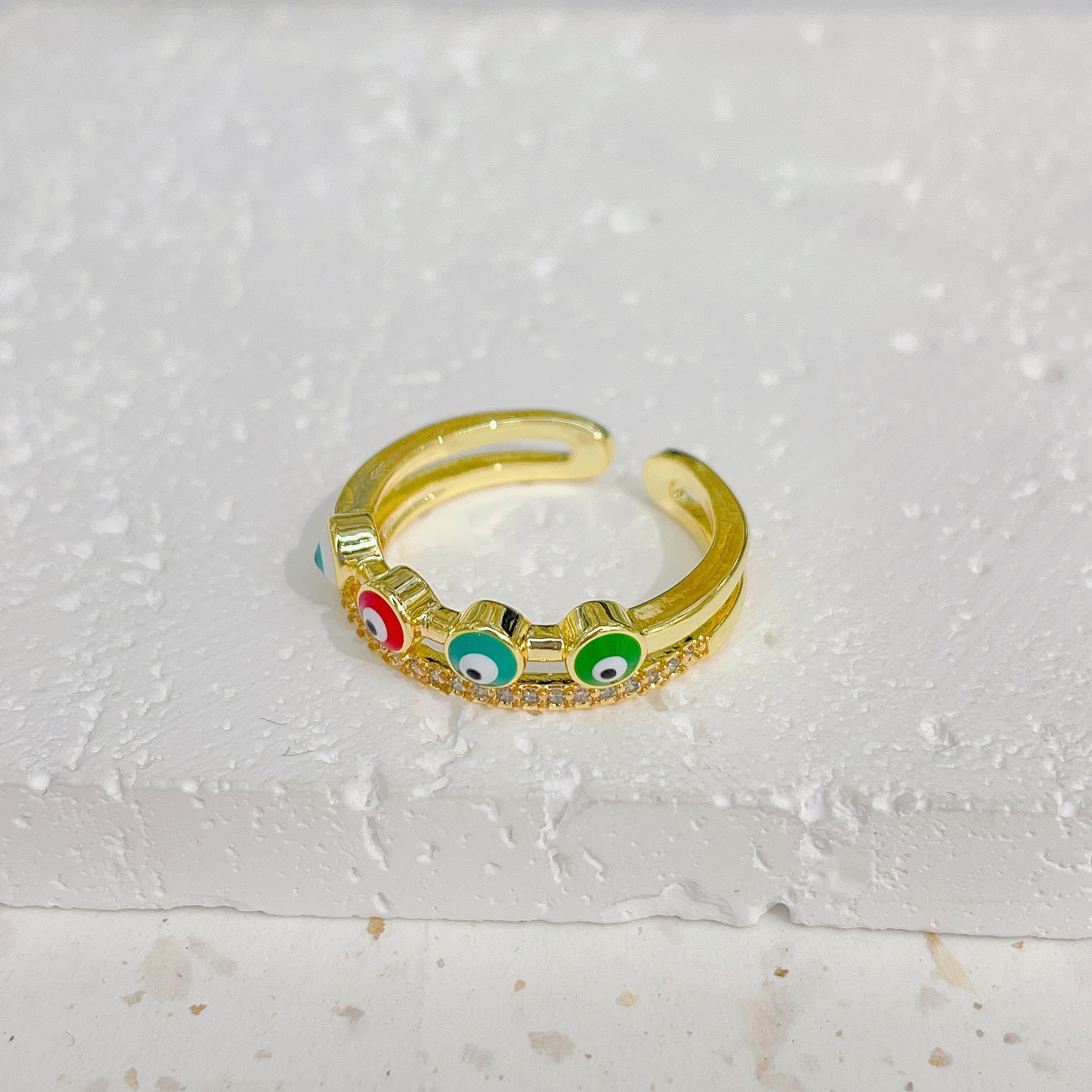 Ethnic Style Eye Copper Plating Inlay Zircon Open Ring 1 Piece