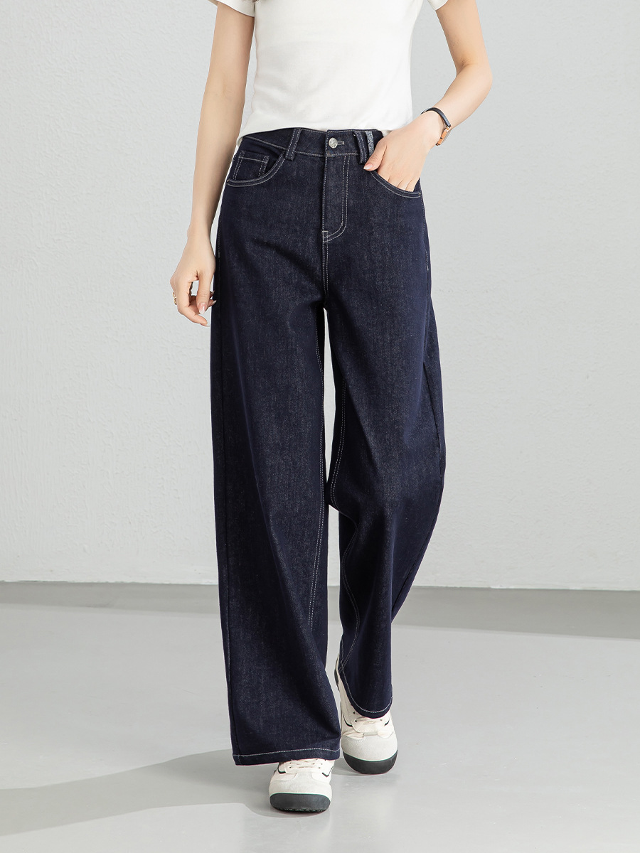Quần jean nữ ống rộng dáng suông, cạp cao, chất denim chống phai màu, mỏng nhẹ mùa xuân — Xanh da trờicolor