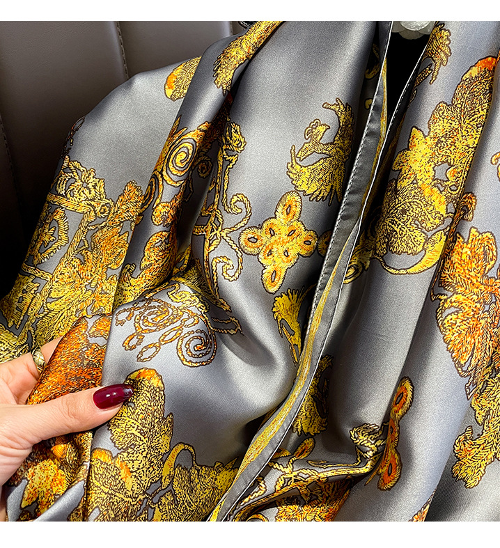 Retro Gilt Printing Classic Simulation Silk Brocade Large Long Scarf Shawl display picture 3