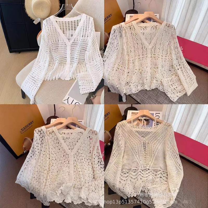 New Short-Sleeved Korean-Style Hollow Crochet Cardigan Knitwear, Fashionable and Versatile, Pure and Sexy Style, Slimming Casual Top