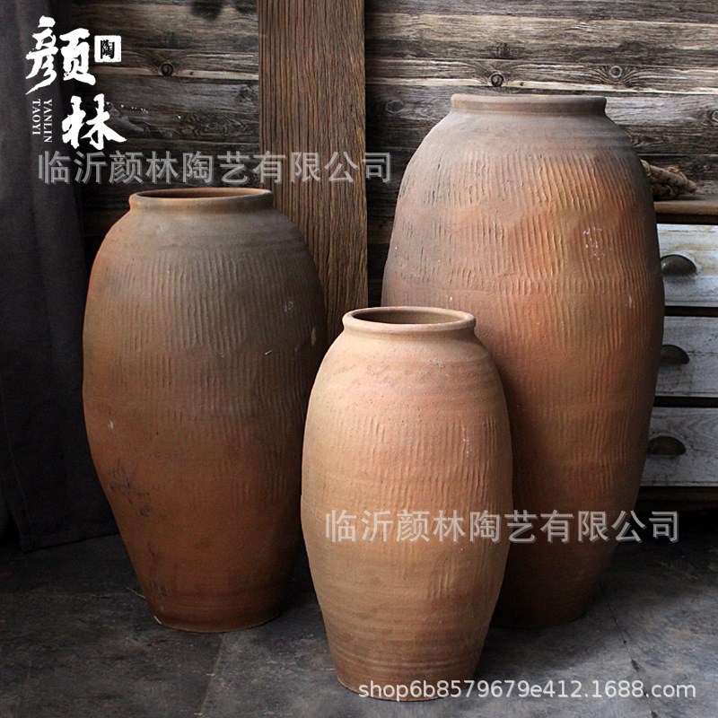 Decoración de cerámica gruesa de Weng Jar hace viejas vasijas de cerámica retro combinación de vasijas de tierra Zen antiguo arte chino viejas vasijas