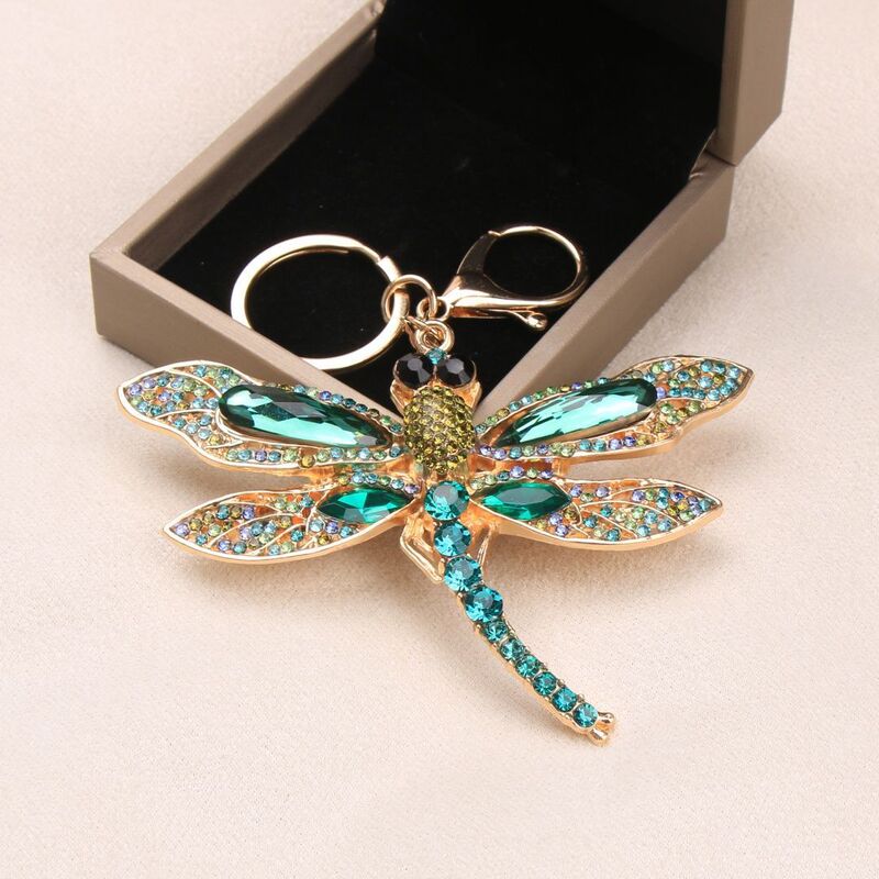 Insect Dragonfly Crystal Keychain High-End Rhinestone Metal Christmas Gift Bag Pendant Accessories Spot Wholesale