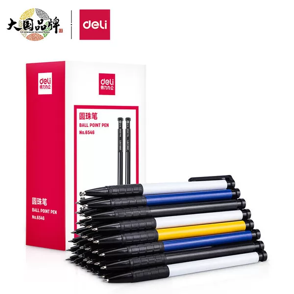 Deli 6546 Press Ballpoint Pen Office Blue Ballpoint Pen Student Pen Ball Pen Stationery