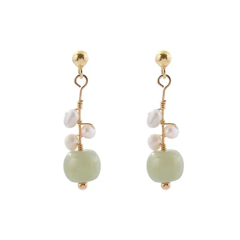 Artificial Pearl, Jade, Copper Material Geometric Pattern Women'S Gender Elegant Classical Ethnic Style Geometric Artificial Pearl Jade Copper Women's Drop Earrings