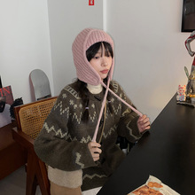 奶兔星球-自制 费尔岛羊角扣大毛衣开衫外套女宽松慵懒风针织上衣