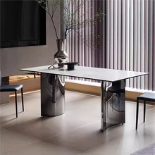 工厂直销长方形岩板餐桌椅组合意式极简不锈钢高级感桌子家用饭桌