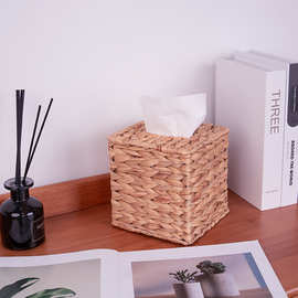 手工简约风格方形水葫芦纸巾筒客厅桌面创意草编卷纸储物盒