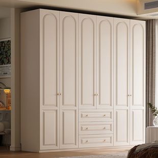 Cream Style Wardrobe Door-to-Top Bedroom Clothes Storage Cabinet Modern Simple Household Economical White Wardrobe