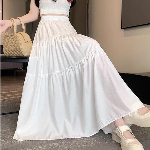 2025 Spring/Summer Sweet & Elegant All-Match A-Line Skirt: Slimming High-Waisted Mid-Length Casual Flared Design