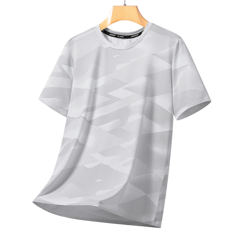 Geometric Pattern Ice Silk Short-Sleeved Shirt for Men, Summer Plus Size 150kg Round Neck Top, Running Sports Shirt Geometric Pattern Ice Silk Short-Sleeved Shirt for Men, Summer Plus Size 150kg Round Neck Top, Running Sports Shirt