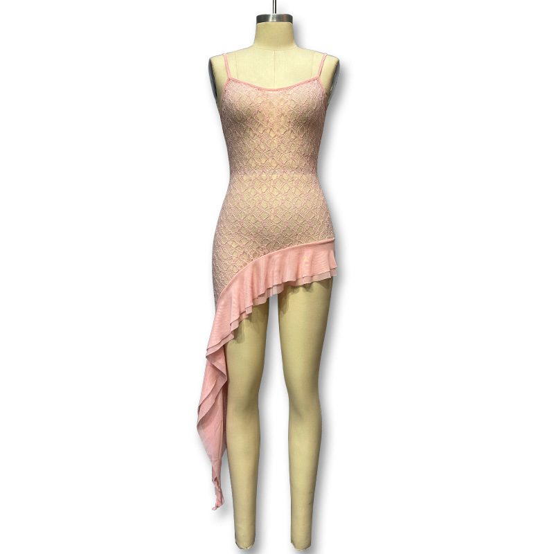 Europa y América trajes de mujer transfronterizos 2024 primavera nueva falda de cinturón de moda de personalidad perspectiva sexy vestido de bifurcación alta mujer