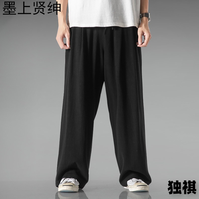 Pantalones de lino ligeros y transpirables de estilo chino, pantalones de hombre, pantalones holgados de gran tamaño de verano, pantalones anchos rectos, pantalones casuales de algodón y lino