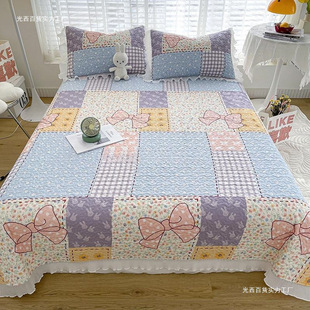 2024 four seasons new pearl cotton bed cover lace three-piece student bedspread single thick bed sheet dormitory wholesale