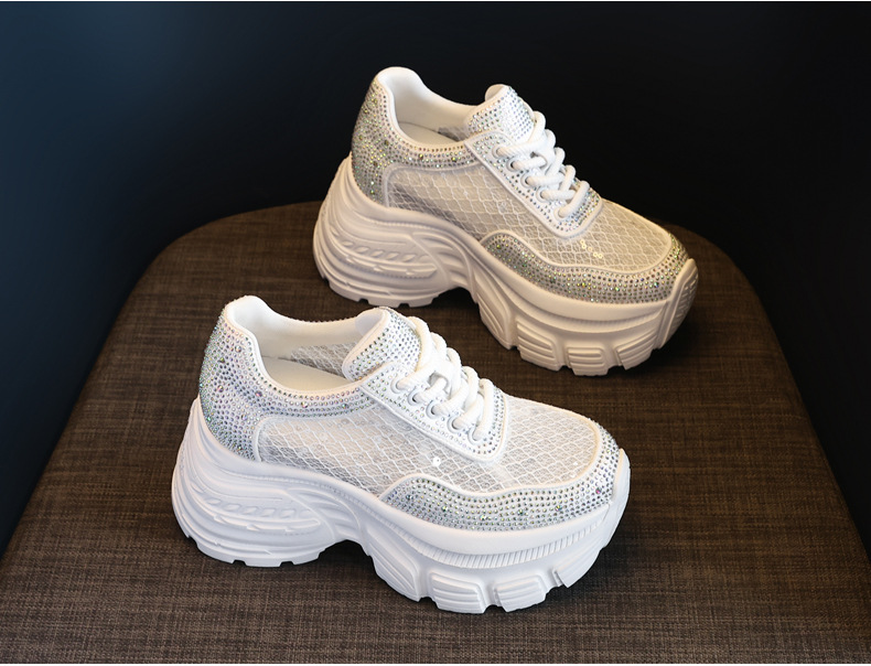 Giày sneaker nữ đế dày lưới thoáng khí đính đá rhinestone — Màu trắng chi tiết 5