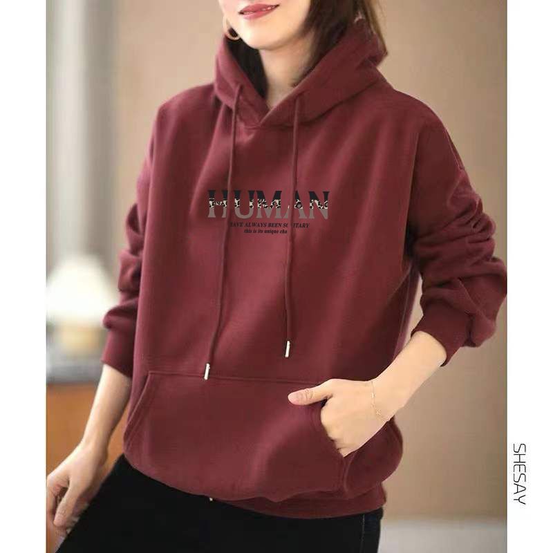 Cotton Large Size Hooded Sweatshirt for Women Spring and Autumn Korean Style Fashionable Loose Slimming Long-Sleeved Bottoming Printed Top Cotton Large Size Hooded Sweatshirt for Women Spring and Autumn Korean Style Fashionable Loose Slimming Long-Sleeved Bottoming Printed Top