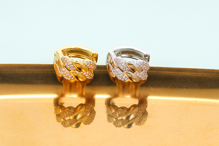 Copper Material Geometric Pattern Fashion Creative Hiphop Micro-inlaid Zircon Earring