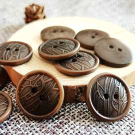 咖色树皮纹天然果实凸面两眼扣阿美咔叽机车复古皮衣纽扣厂家定制
