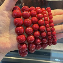 海竹仿珊瑚手串佛珠圆珠桶珠老型通珠直切文玩饰品批发直播货源