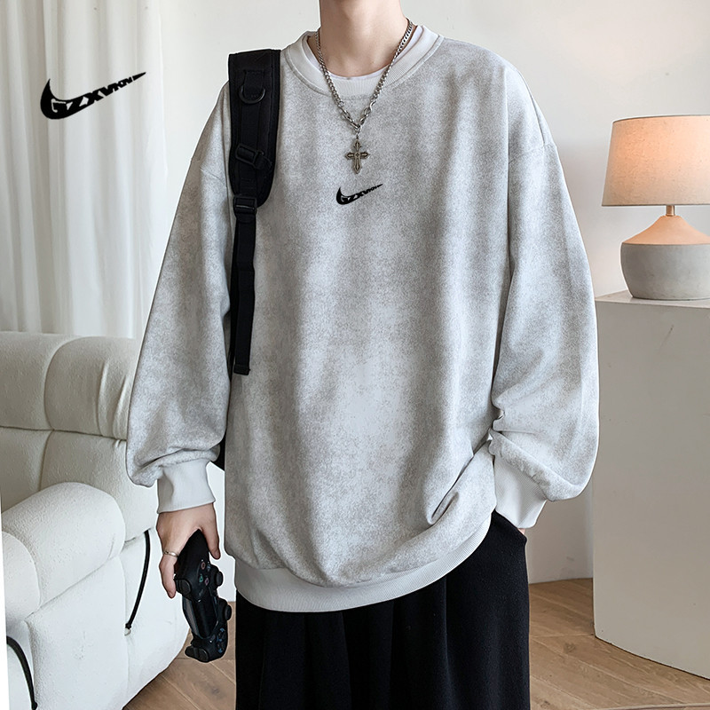 Autumn New Men's Sweatshirt Casual Versatile Youth Handsome Long-Sleeved T-Shirt Heavy Round Neck Loose Bottoming Shirt for Men