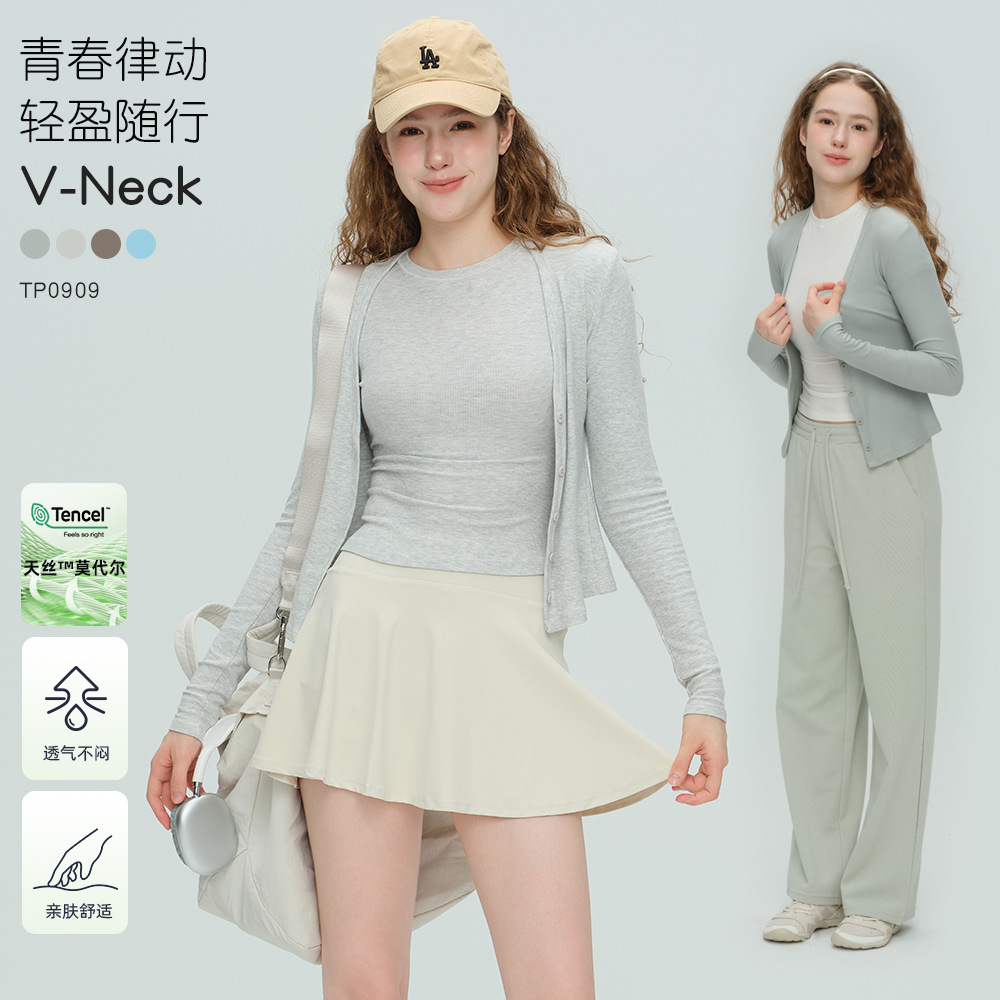 Spring and Summer New Yoga Wear for Women, V-Neck Cardigan, Slim Fit Ribbed Long-Sleeve Jacket, Slimming Sports Fitness Wear