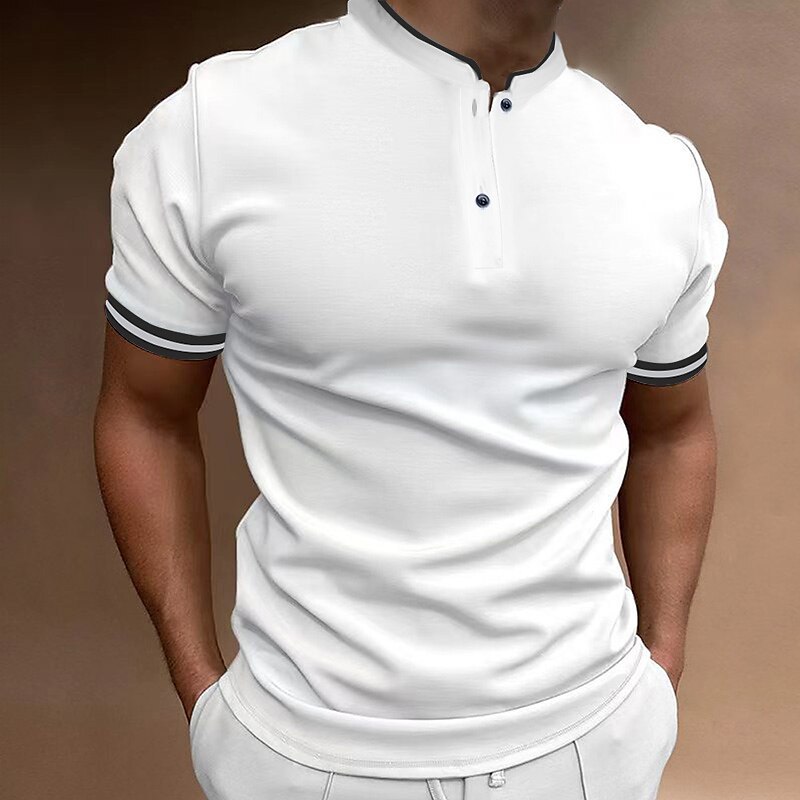 Herrenbekleidung Sommer Kurzarm Rundhals Knopfleiste Herren Freizeithemd Poloshirt_voghion.com