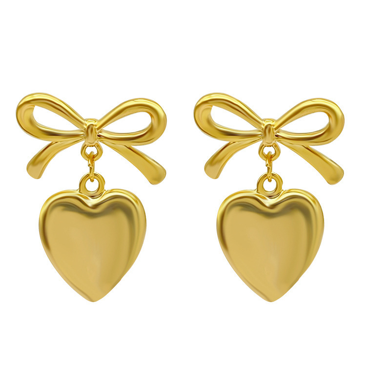 15g Weight Ear Studs Classification 1 Pair Quantity Daily, Party, Date Occasion Alloy Material Heart Shape, Bow Knot Pattern Women's Gender Plating Design Vintage Style Style 1 Pair Vintage Style Heart Shape Bow Knot Plating Alloy Ear Studs 9