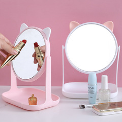 Square, Rotatable Makeup Mirror with Stand – HD Desktop Cat-Ear Design, Detachable for Students to Use as a Beauty and Vanity Mirror
