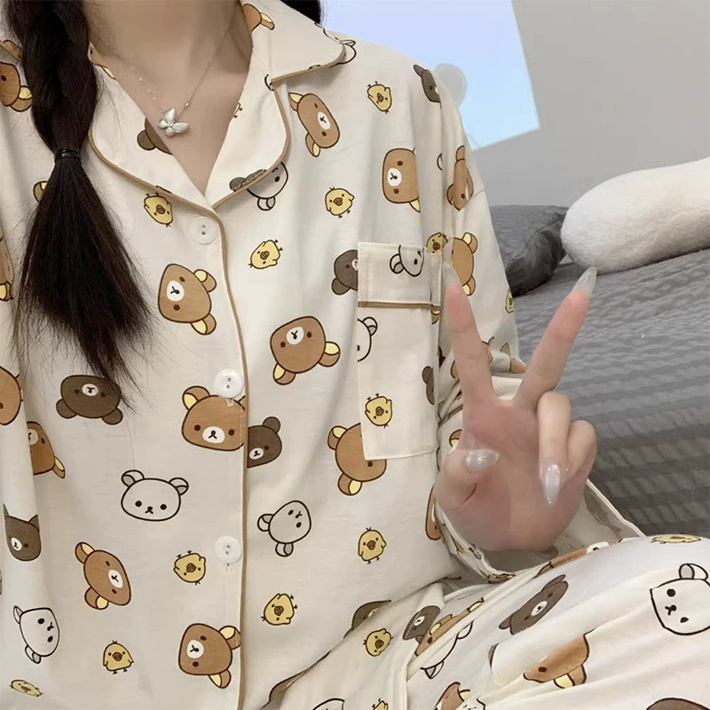 Пижамный набор Hello Kitty на осень (Hello Kitty) милый японский стиль, хлопок с длинным рукавом, размеры M–XXL