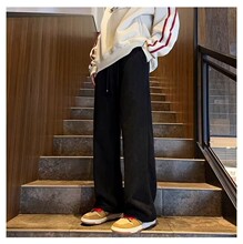 灯芯绒春秋裤子男羊羔绒加绒加厚黑色保暖冬季青少年一体绒阔腿裤