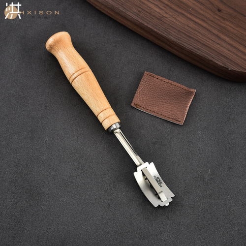304 stainless steel curved wooden handle cutting wrap blade, bread contouring knife European stick cut pattern double-sided baking cutting