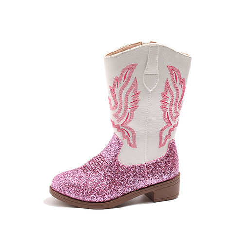 Princess Boots for Girls 2025 Autumn/Winter New Arrival Padded Warm Long Boots with Embroidered Western Design
