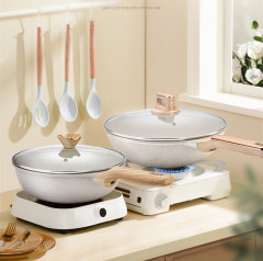 Non-stick Mafanstone frying pan, home cooking pan, flat white pan, less smoke, suitable for induction cooker and gas stove