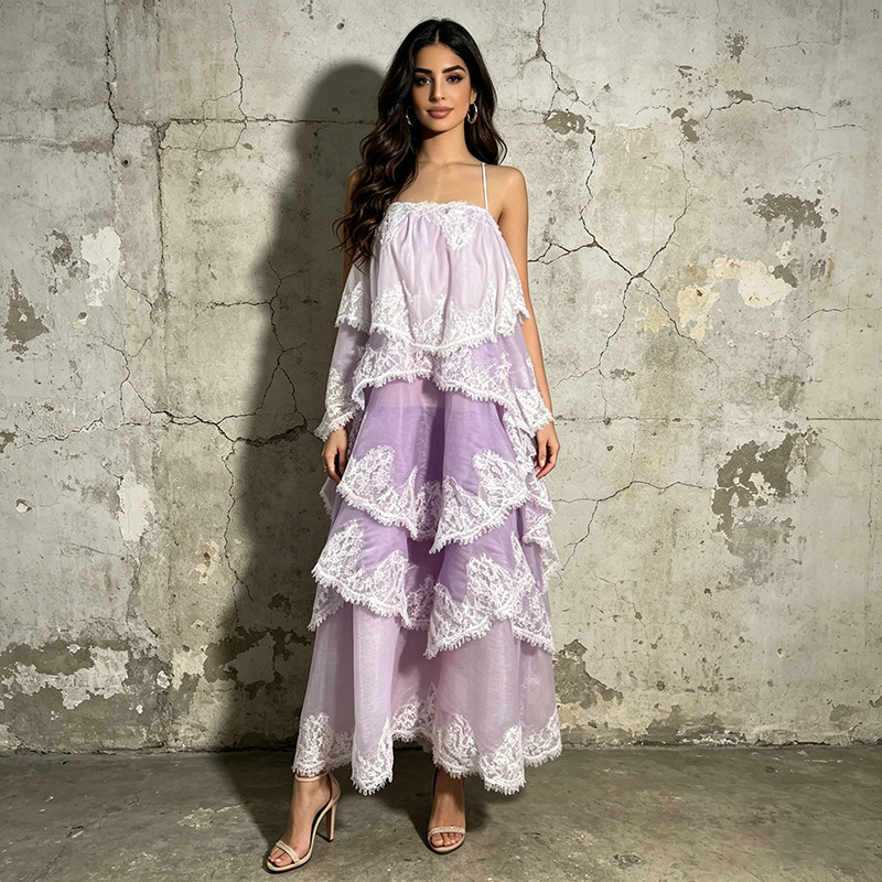 French-Style High-End Fashion Suspender Dress 2026 New Model with Strapless Splicing Design and Layered Gradient Color Long Dress for Women French-Style High-End Fashion Suspender Dress 2026 New Model with Strapless Splicing Design and Layered Gradient Color Long Dress for Women