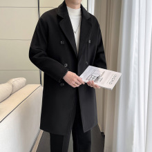 冬季中长款加棉加厚时尚男装毛呢外套风衣2025新款男士休闲潮上衣