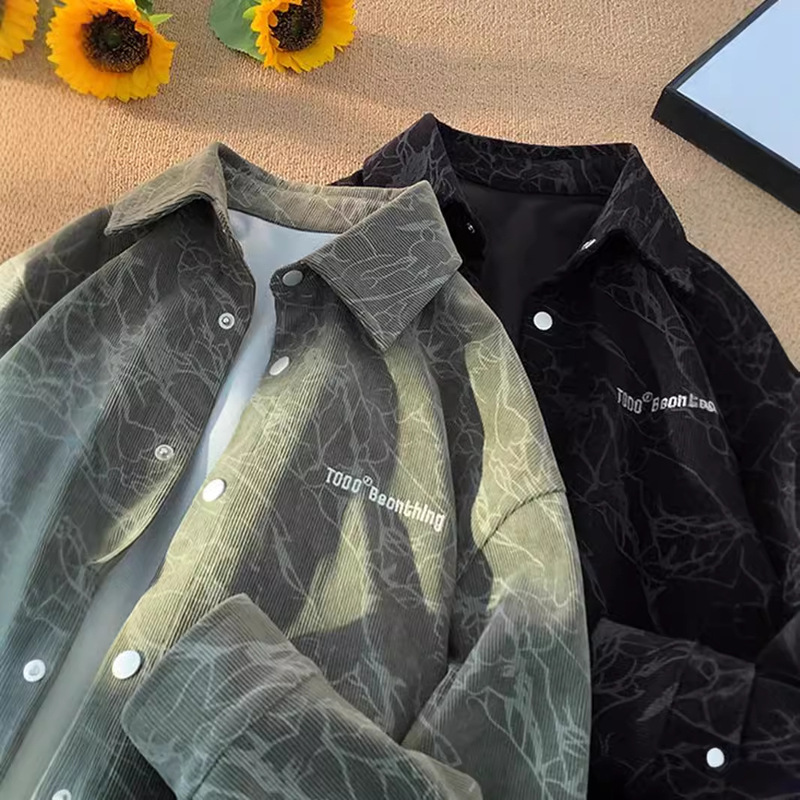 American Retro Corduroy Shirt for Men, Trendy Brand, Spring Embroidered High-End Style, Cool and Stylish Shirt, Hong Kong Style Japanese Jacket
