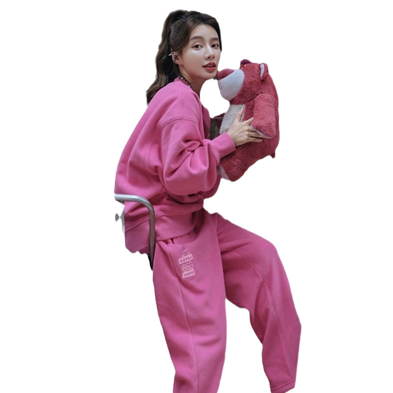 여성 봄 가을 2024년 신스타일 인터넷 셀럽 패션 나이 줄이기 긴팔 스웨터 와이드 레그 팬츠 투피스 슈트