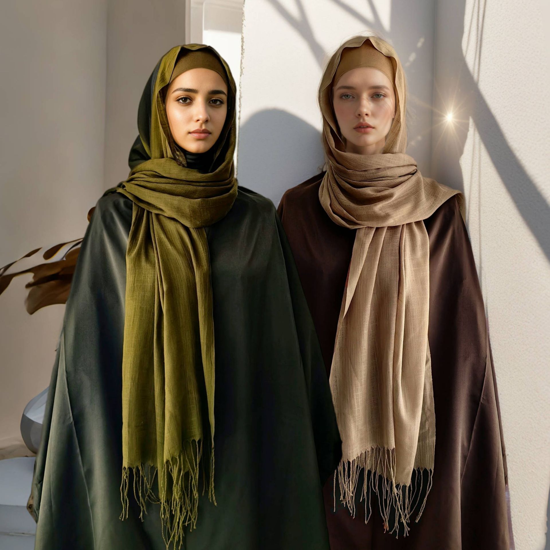 Bamboo solid color universal soft scarf with tassels