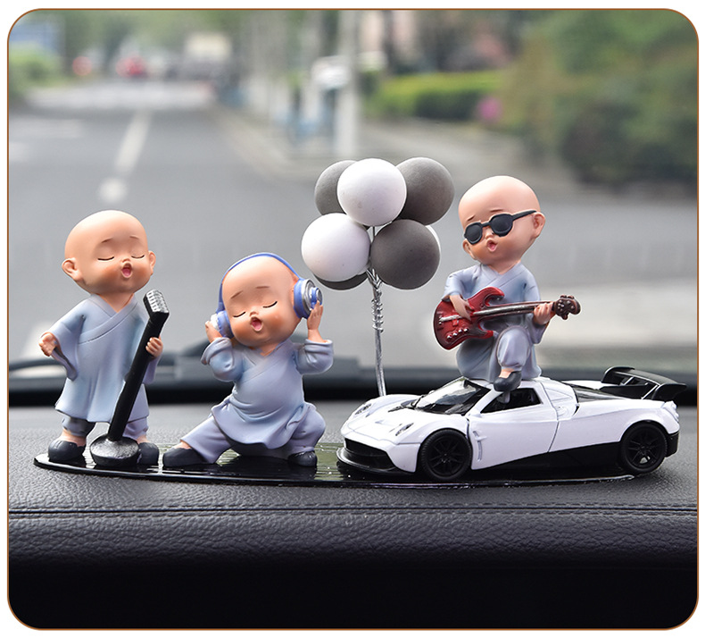 Car Ornaments Car Creative Internet Red Band Little Monk Car Cute Resin Little Monk Decoration Supplies