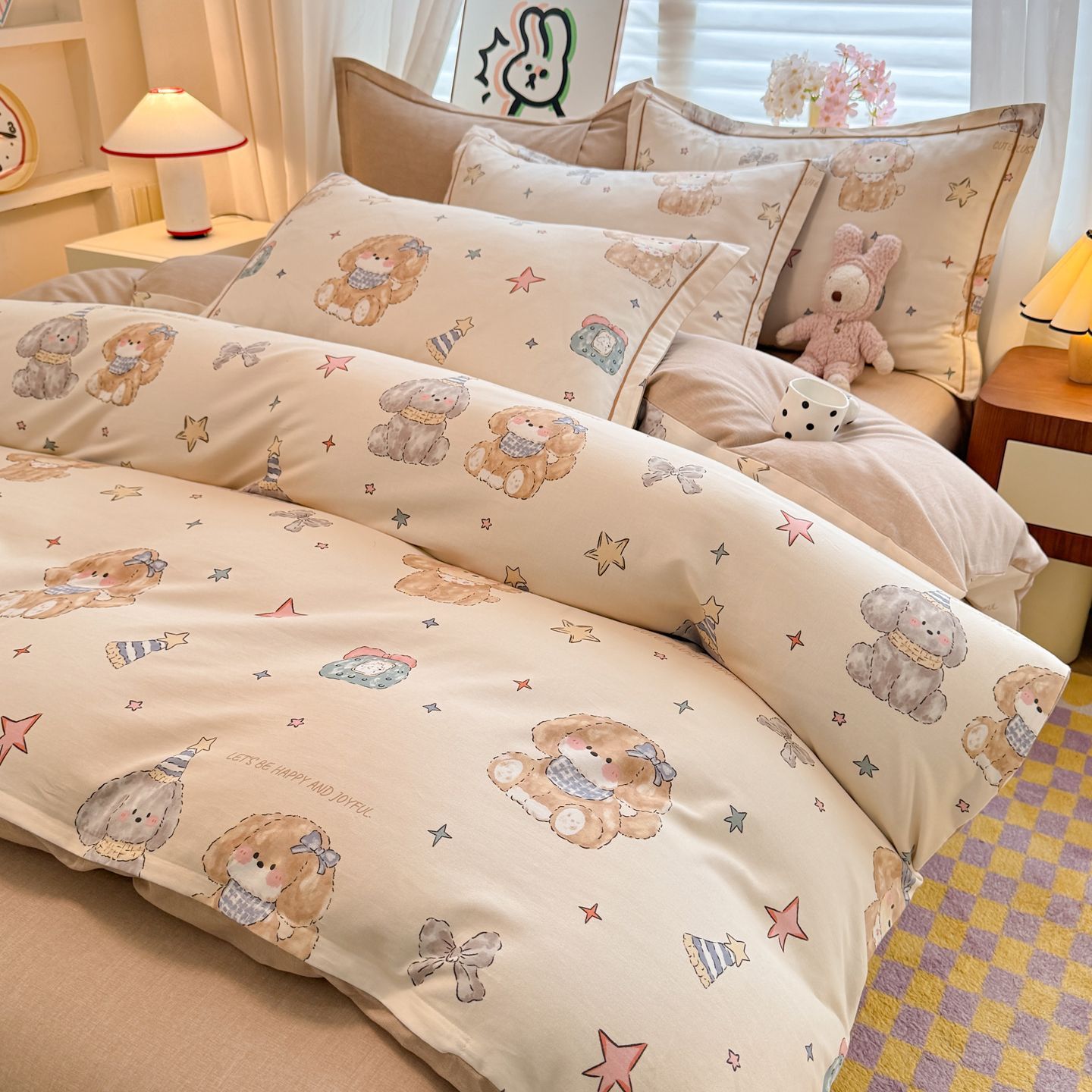 Otoño e invierno engrosado algodón molido cama cubierta de cama cubierta de algodón sábanas de cama de tres piezas de cama de dibujos animados para niños