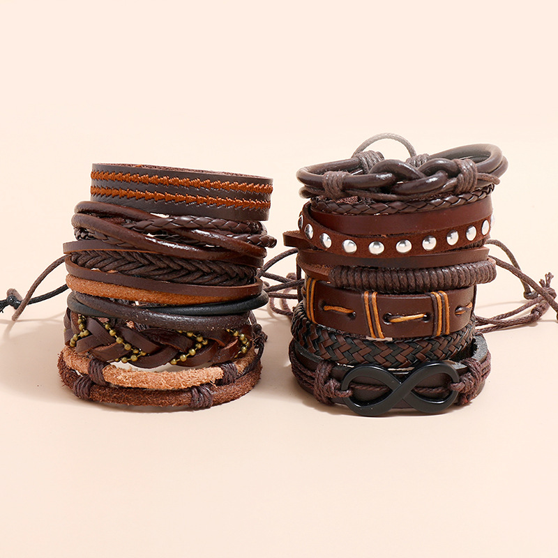 retro woven cowhide leather bracelet combination set