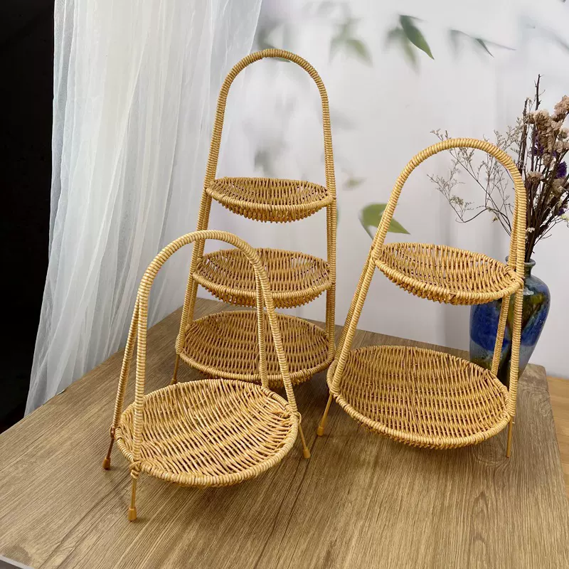 仿藤编织篮多层架ktv火锅店点心零食提篮编织水果藤筐小吃篮