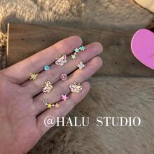 “妙龄生物”夏日韩系粉色蝴蝶滴油独特小巧精致耳钉新款