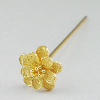 银秀黔城原创手工银饰批发足银999镀金发钗簪汉服旗袍婚庆古国风|ms