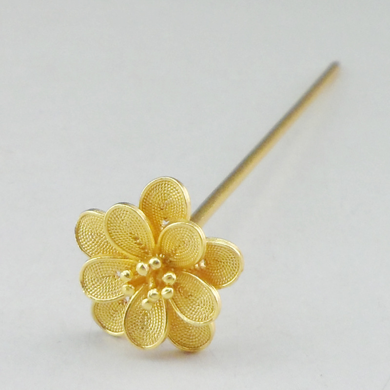 银秀黔城原创手工银饰批发足银999镀金发钗簪汉服旗袍婚庆古国风|ms