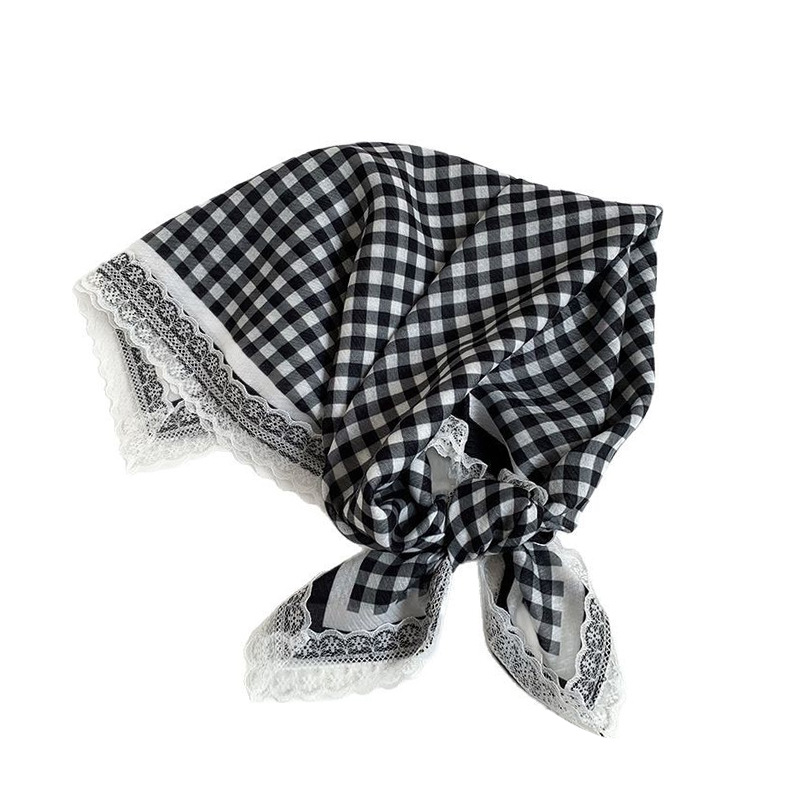 Pañuelo de seda de anacardo a rayas de encaje romántico francés, bufanda triangular, bufanda cuadrada, protección solar de primavera y verano, bufanda pequeña decorativa de Baotou