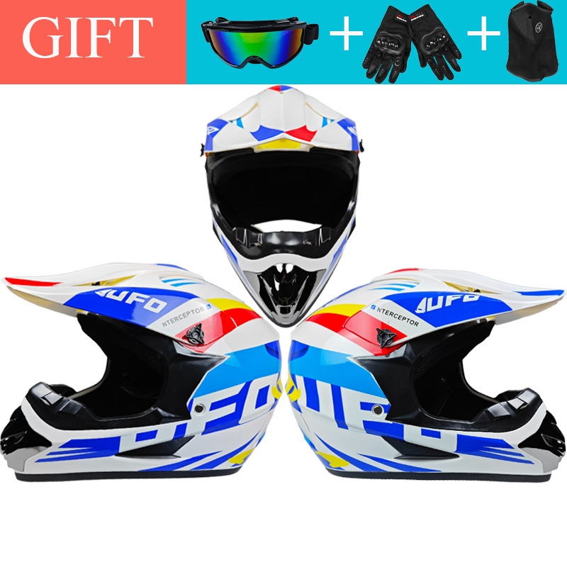 Helmet, Diàndòngchē Motosiklet kaskı (dəbilqə) - white-ufo-with-goggles-gloves-mask-s